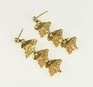 14K Yellow Gold Tiered Sea Conch Shell Vintage Dangle Earrings