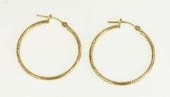 14K Yellow Gold Textured Design Vintage 25mm Statement Hoop Earrings