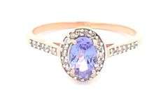 10K Rose Gold Oval Tanzanite Diamond Halo Engagement Ring