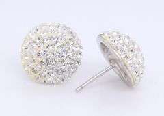 Sterling Silver Two Pair Of Crystal Round Earrings Studs