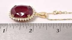 Excellent Ruby and Diamond Pendant Necklace in 14k Yellow Gold