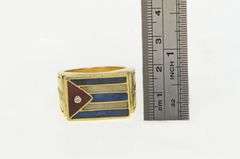 18K Yellow Gold Diamond Puerto Rico Flag Enamel Men's Ring