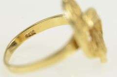 14K Yellow Gold Diamond Cut Grooved Swirl Spiral Freeform Ring