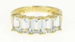 14K Yellow Gold Five Stone Blue Topaz Emerald Cut Band Ring