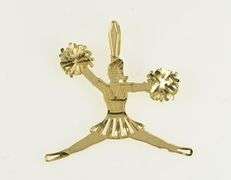 14K Yellow Gold Ornate Retro Cheerleader Cheer Spirit Charm/Pendant