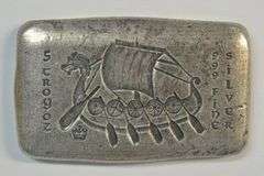 Very interesting 5 Troy Oz pure .999 fine Silver Viking Bar