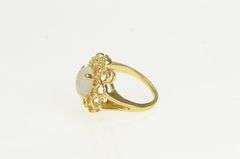 14K Yellow Gold Opal Cabochon Petal Floral Halo Cocktail Ring