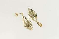 14K Yellow Gold Scalloped Filigree Decorative Dangle Drop Earrings