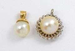 Pair of 14k Pearl Pendants