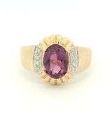 10K Yellow Gold Oval Amethyst Diamond Ornate Statement Ring