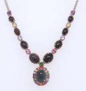 925 Sterling Silver Black Onyx  and Multi Color Stone Necklace