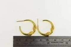 18K Yellow Gold Aries Zodiac Sign Ram Ornate Vintage Hoop Earrings