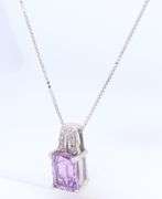 925 Sterling Silver Emerald Cut Amethyst Pendant on Italian Box Chain Necklace
