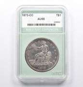 AU55 1873-CC Seated Liberty Trade Dollar NTC