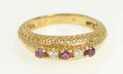 14K Yellow Gold Ornate Filigree Ruby Diamond Ornate Band Ring