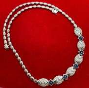 CERTIFIED BRAND NEW 14K WHITE GOLD SAPPHIRE AND DIAMOND NECKLACE