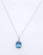 Dreamy White Gold Cushion Cut Blue Topaz and Diamond Pendant on Chain
