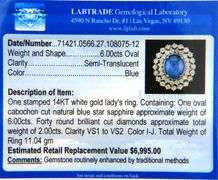 6.00ct Oval Star Sapphire Cabochon and 2.00ctw Diamond Starburst Frame Ring in 14K