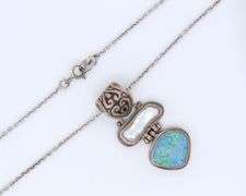 Vintage 925 Sterling Silver Pearl and Opal Pendant on Chain Necklace