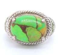Group Lot of 2 Vintage 925 Sterling Silver Green Mojave Turquoise Rings