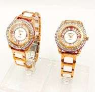 GROUP LOT OF 2x MATCHING CERAMIC & GEMSTONE WATCHES