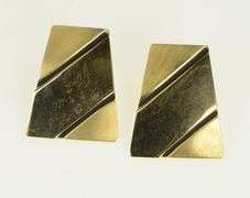 14K Yellow Gold Grooved Squared Vintage Statement Stud Earrings