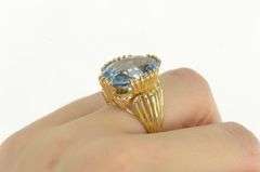 14K Yellow Gold Oval Blue Topaz Ornate Vintage Cocktail Ring
