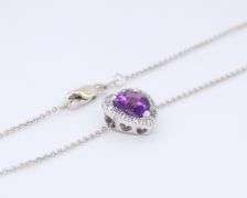 Gorgeous White Gold Amethyst and Diamond accent Pendant on Chain Necklace