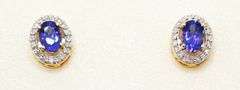 14KT SOLID YELLOW GOLD, TANZANITE, & DIAMOND EARRINGS