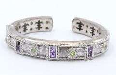 Vintage 925 Sterling Silver Amethyst and Peridot Cugg Bangle
