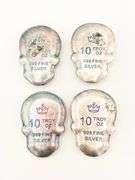GROUP LOT OF 4X 10oz FINE SILVER SKULL- 40.0 OZ OF .999 SILVER!