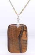 Vintage 925 Sterling Silver Tiger Eye Pendant on Italian Rope Chain