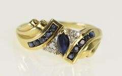 10K Yellow Gold Marquise Natural Sapphire Diamond Bypass Ring