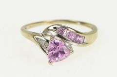 10K White Gold Trillion Pink Topaz Diamond Accent Bypass Ring