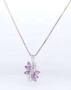 925 Sterling Silver Amethyst Grape and Leaves Pendant on Italian Box Chain Necklace