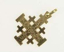 14K Yellow Gold Jerusalem Cross Traditional Faith Symbol Charm/Pendant