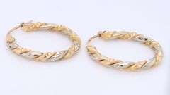 Handsome 18kt Two Tone Twsited Gold Hoop Earrings