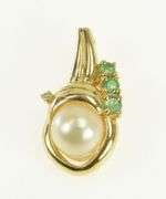 14K Yellow Gold Pearl Emerald Diamond Vintage Ornate Charm/Pendant