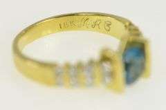 18K Yellow Gold Blue Topaz Diamond Striped Statement Ring