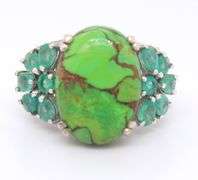 Group Lot of 2 Vintage 925 Sterling Silver Green Mojave Turquoise Rings