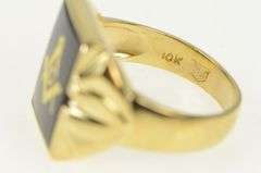 10K Yellow Gold G Compass Square Engraved Black Onyx Men's Ring