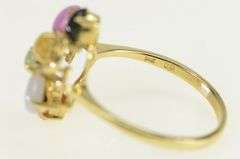 14K Yellow Gold Retro Syn. Star Sapphire Jade Cluster Ring