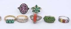 Group Lot of Vintage 925 Sterling Silver CZ and Gemstone Rings