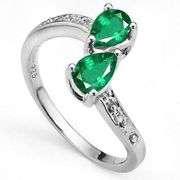 4/5 CT GENUINE EMERALD & DIAMOND 925 STERLING SILVER RING