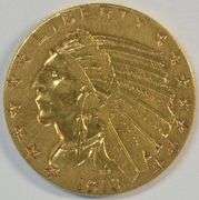 Rare key date 1913-S US $5 Indian Gold Piece. Nice AU