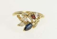 14K Yellow Gold Marquise Garnet CZ Syn. Sapphire Cluster Ring