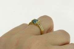 18K Yellow Gold Blue Topaz Diamond Striped Statement Ring