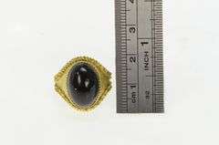 18K Yellow Gold Oval Black Onyx Cabochon Ornate Vintage Ring