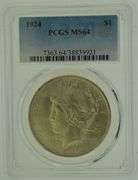 1924 $1 Peace Silver Dollar PCGS MS64