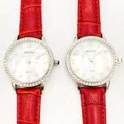 2 BRAND NEW MATCHING RED LEATHER GENEVA WATCHES